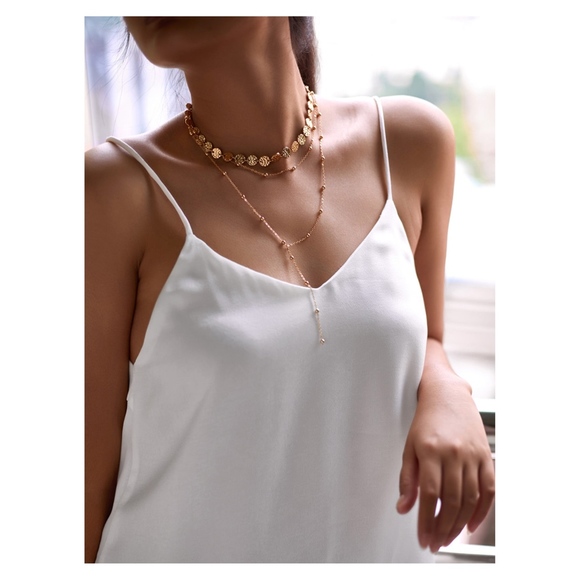 Gold Sequin and Beads Layered Necklace - Picture 4 of 4